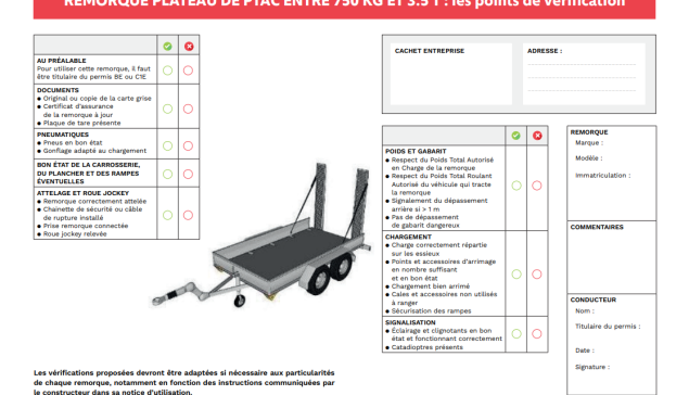 Je vérifie la remorque plateau PTAC 750 kg à 3,5 t